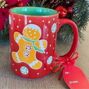 Gingerbread  Candy Cane Christmas Mug Green Interior
